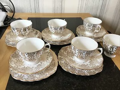 Buy Vintage Royal Vale Bone China Gold Chintz Floral Tea Cups & Saucers Plates • 25£