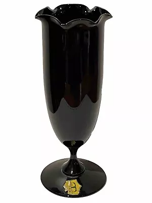 Buy Art Deco Black Amethyst Tiffin Glass Vase Scalloped Rim 6.25in Tall PERFECT • 28.74£