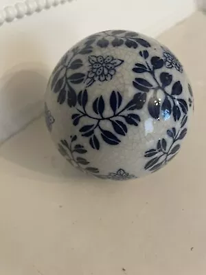 Buy Blue And White China Crackle Glazed Decorative Ball 3” Diameter-floral Pattern • 2£