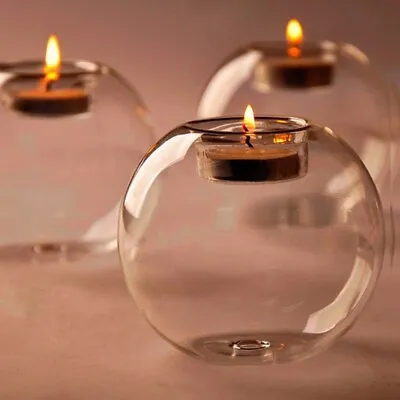 Buy Clear Glass Tea Light Candle Holder Bauble Sphere Ball Shaped Wedding Xmas Decor • 6.95£
