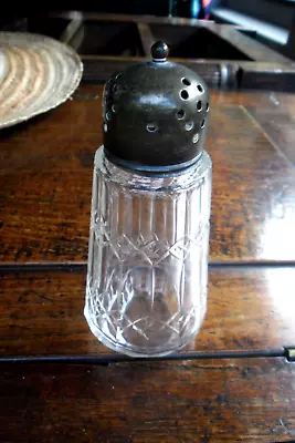 Buy Vintage Cut Glass  ART DECO Sugar Shaker With EPNS Silver Plated PATINA Top • 6.99£
