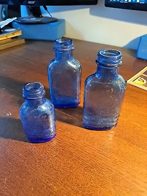 Buy 3 No. Vintage Blue Milk Of Magnesia Registered Trademark Glass Bottles • 7.50£