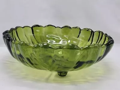 Buy Indiana Glass Green Footed Fruit Bowl / Collector's Piece Large Vintage • 25.61£