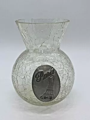 Buy Vintage Style Crackle Glass Souvenir Vase With Metal  Paris' Plaque  • 8.09£