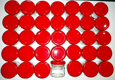 Buy 35*Honey / Jam Round Glass Mini Jar 1oz 28ml With Red Lid • 22.50£