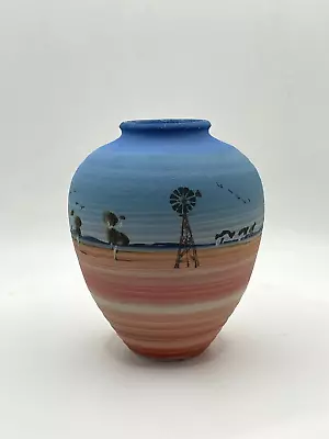 Buy Les Macleman Australian Pottery Vase W Rural Outback Hand Painted Scene, 1999 • 21.82£