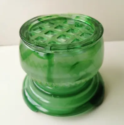 Buy Vintage George Davidson Green Veined Cloud Glass Flower Bowl & Stand • 24.99£