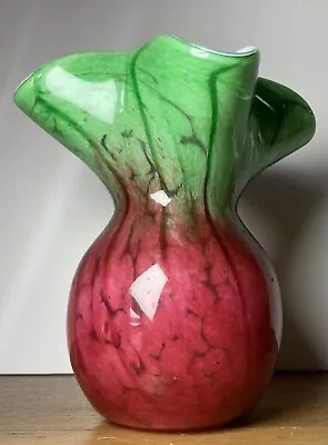 Buy Red And Green Art Glass Vase Mtarfa Mottled Watermelon Excellent Condition • 12.99£