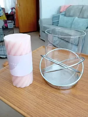 Buy B& M Metal & Glass Candle Holder & Strawberry Blush 50 Hours Candle Bnwt • 2.50£