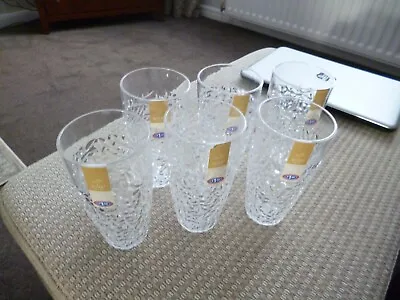 Buy Six New Clear Crystal Look Tumblers - Crackle Pattern - 15cm High • 6£