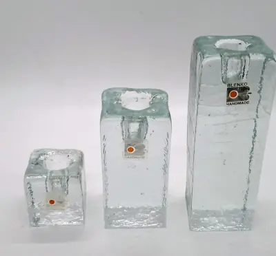 Buy Vtg Blenko Ice Cube Block Candle Holders Clear Glass Graduated Set Of 3 • 47.39£