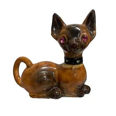 Buy Chihuahua Dog Figurine Brown Pottery Green Jeweled Collar Beauty Regal Sitting • 17£