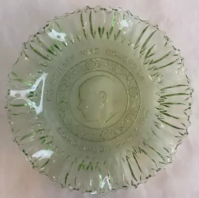 Buy King Edward VIII Commemorative Coronation Green Glass Fluted Dish 12th May 1937 • 12.95£
