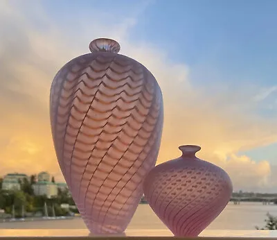 Buy BERTIL VALLIEN KOSTA BODA Vase Set  Minos  Pink Glass Signed 1984, H4-10  • 180.83£
