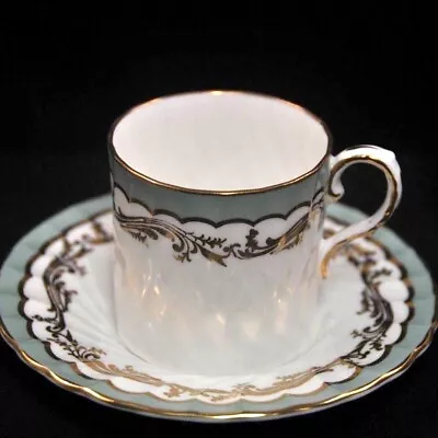 Buy Aynsley Swirl 4 Coffee Can Demitasse Cups & Saucers Sage Green Gold 1950-1952 • 122.92£