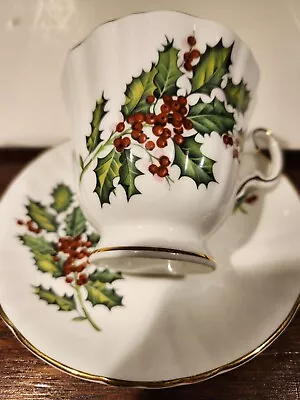 Buy Royal Grafton Vintage Fine Bone China Made In England Footed Cup & Saucer Holly • 24.65£