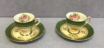 Buy Royal Stafford Bone China Mini Teacup And Saucer X 2  Green Gold Roses  T2817 • 10£