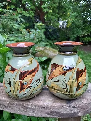 Buy Hart And Moist Exeter Pottery Pair Of Arts And Crafts Fish Vases • 95£