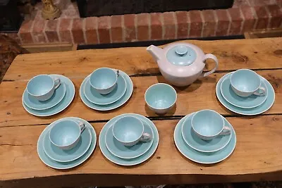 Buy Vintage Poole Pottery Twin Tone Tea Set For Five Ice Blue Seagull Grey • 39.99£