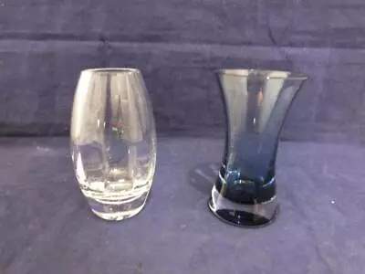 Buy Pair Of Small Dartington Glass Adam And Eve Vases In Clear And Blue. • 9.96£