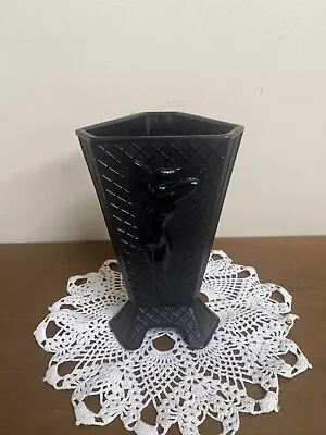Buy Vintage McKee Black Amethyst Glass Art Nouveau Nude Lady 3 Sided Triangle Vase • 115.27£