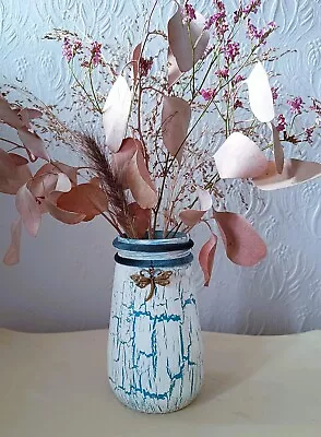 Buy Blue & White Crackle Effect Glass Storage Pot/Candle/Vase - Mothers Day Gift • 7.99£