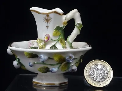 Buy Rare Antique Miniature Spode? Floral Encrusted Jug & Bowl Set, C1825 • 75£
