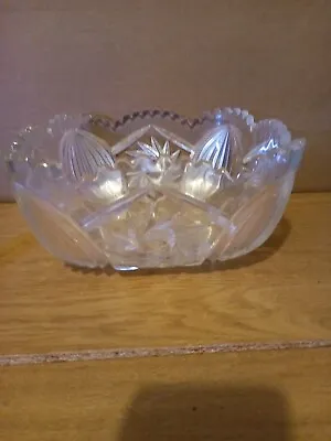 Buy Vintage Crystal Cut Clear Glass Fruit Trifle Serving Bowl Sawteeth Rim • 10£