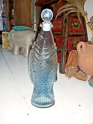 Buy A Ornate Glass Decorative Bottle In A Fish Shape Design - Blue Tint • 9.95£