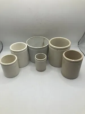 Buy 6 Old White Stoneware Pots And Jars, Stained And Damaged • 15£