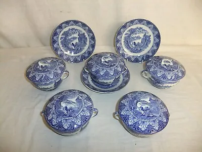 Buy Cauldon England Classics Blue Vintage 13-pc SET Soup Cups, Lids & Saucers - 8C5A • 40£