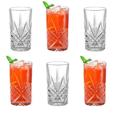 Buy Crystal Cut Highball Tall Drinking Glasses, Dishwasher Freezer Microwave Safe • 14.99£
