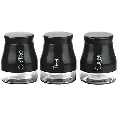 Buy Set Of 3 Kitchen Glass Storage Jars Lid Canisters Pots Tea Coffee Sugar Bottle • 11.70£