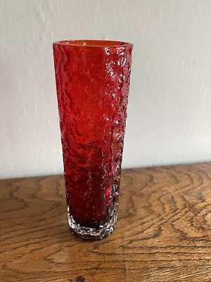 Buy Vintage 1970s Japanese Textured Bark Glass Vase In Red • 15£