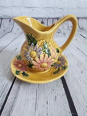 Buy Vintage Made In Japan Yellow Porcelain Floral Water Pitcher Vase And Saucer Set • 17.29£