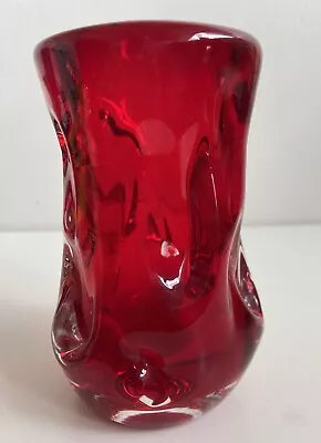 Buy Whitefriars Ruby Red Medium Knobbly  Vase 14 Cm Vintage Glass Vgc • 60£