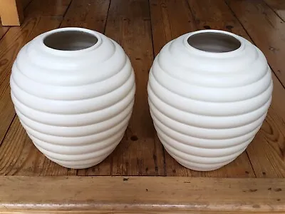 Buy 2 X Large Art Deco St Clement Vintage French Beehive Cream Pottery Ribbed Vases • 70£