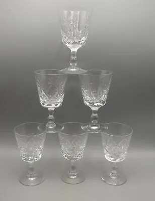 Buy 6 ANTIQUE BRIERLEY CRYSTAL WINE GLASSES -FAN & DIAMOND Ptn - SIGNED • 25£