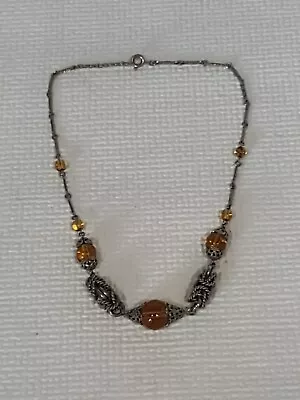Buy Vintage 1930s Art Deco Amber Glass Necklace • 25£
