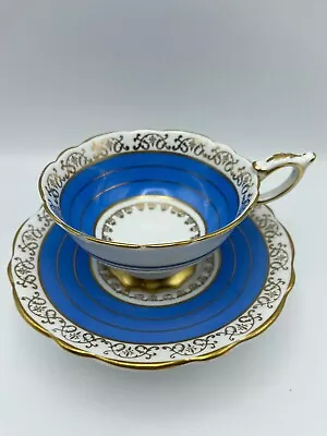Buy Royal Stafford Teacup & Saucer Bone China Royal Blue & Gold Vintage  / Antique • 12£