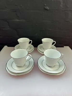 Buy 4 X Noritake Regency Silver 3582 Tea Trios Cups Saucers And Side Plates Set • 29.99£