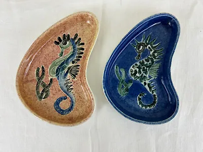 Buy 2 X VINTAGE JO LESTER IOW Pottery Seahorse Crescent Dishes SIGNED • 30£