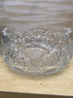 Buy ELEGANT CUT CRYSTAL GLASS BOWL NICE SIZE With Rugged Edges And Stars Beautiful • 25£
