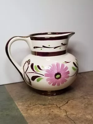 Buy Copper Lustre Pitcher, Pink Aster Flower Border Excellent Gray's Pottery Marked • 17.85£