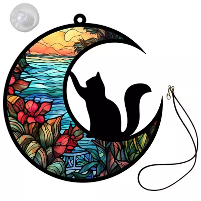 Buy Acrylic Cat Moon Wall Art Hanging Stained Glass • 7.89£