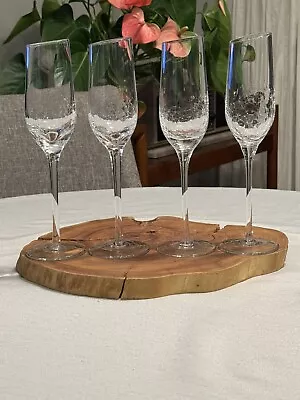 Buy Pier 1 Champagne Flutes Angled Rim Clear Crackle Glass Set Of 4 Glasses • 106.16£