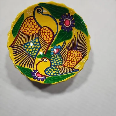 Buy Mexican Talavera Pottery 3 Footed Salsa Trinket Bowl Yellow With Birds - AS IS • 13.19£