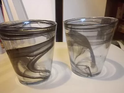 Buy 2 Heavy Hand Made Unique Glass Tumblers With Black Swirls • 6£