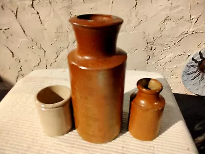 Buy 3 Small Antique Stoneware Bottles Jars • 14.99£