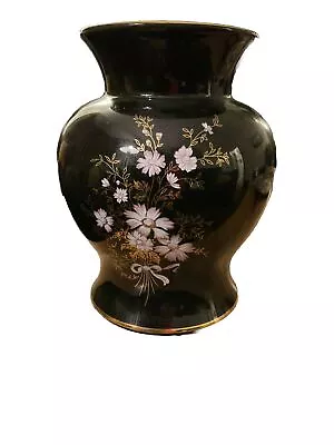 Buy Prinknash Pottery Black Vase With Floral Pattern • 12£
